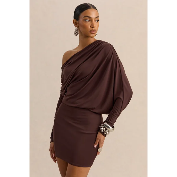 Inoria | Mini-robe marron à encolure asymétrique