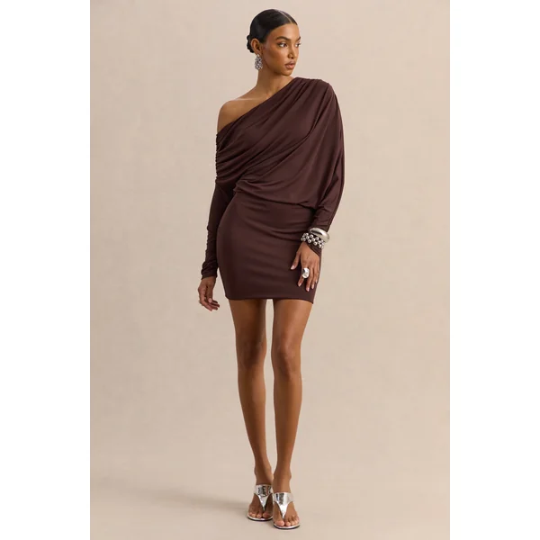 Inoria | Mini-robe marron à encolure asymétrique
