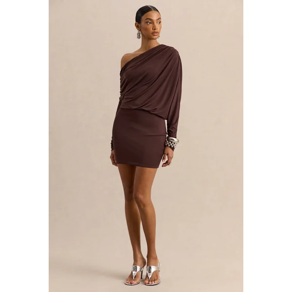 Inoria | Mini-robe marron à encolure asymétrique