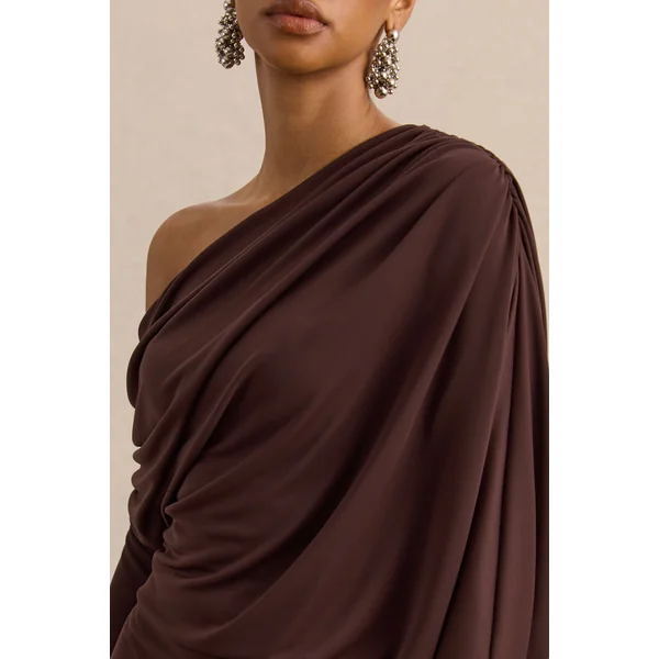 Inoria | Mini-robe marron à encolure asymétrique