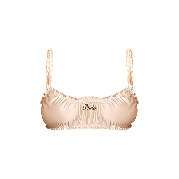 Ivoire Bralette En Satin À Volants Brodé Bride