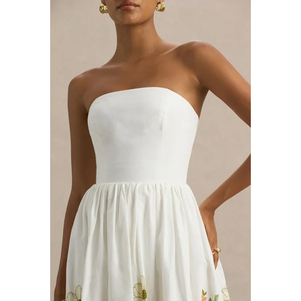 Ivory | Robe mi-longue bustier à imprimé tournesol ourlet asymétrique