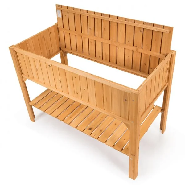 Jardinière Bac à Fleurs Lit de Jardin sur Pied avec 1 Étagère Trous de Drainage en Bois de Sapin, 119x57x90cm, Naturel