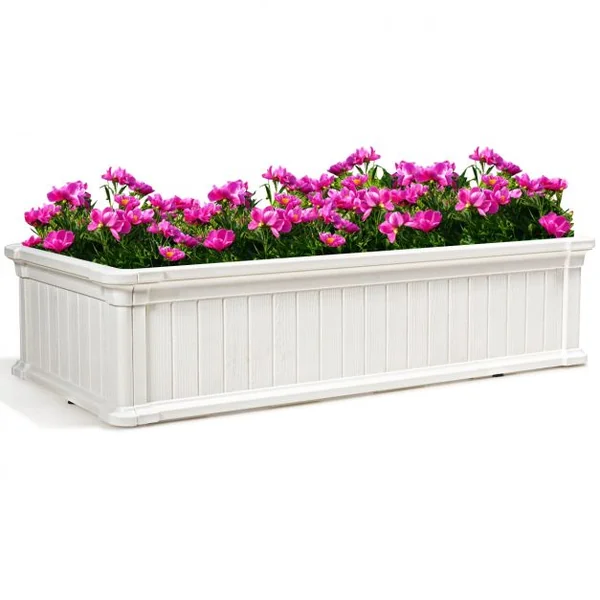 Jardinière en Plastique Bac à Plantes Rectangulaire pour Légumes et Fleurs 122 x 60 x 30 cm Blanc
