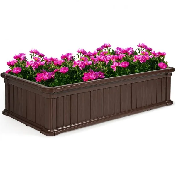 Jardinière en Plastique Bac à Plantes Rectangulaire pour Légumes et Fleurs 122 x 60 x 30 cm Marron