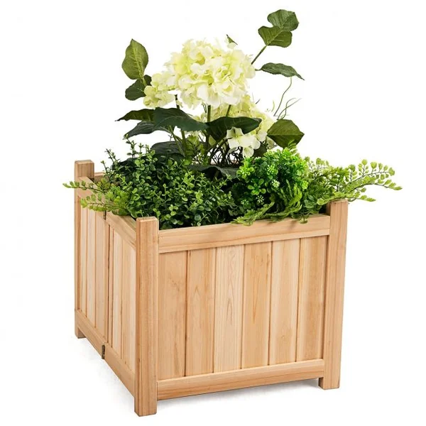 Jardinières en Bois Bac à Plantes avec Charnières Métal-Fonction de Drainage 38 x 38 x 35 cm