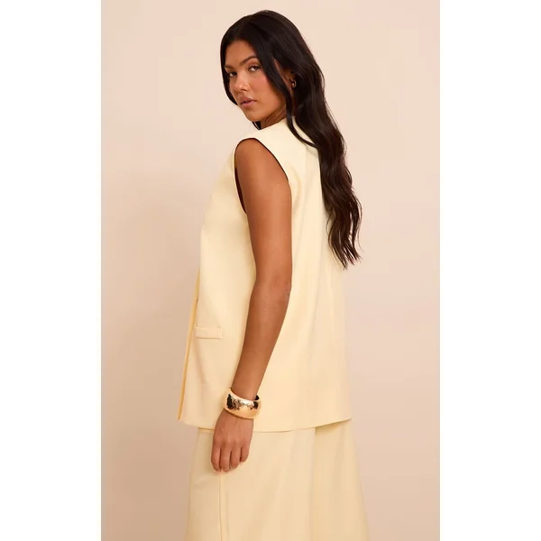 Jaune Beurre Ensemble Coordonné Gilet Sans Col Tissé Surdimensionné À Épaulettes