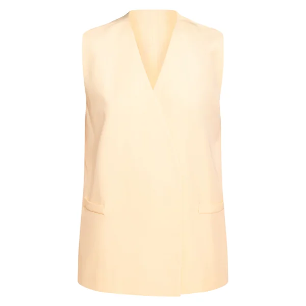 Jaune Beurre Ensemble Coordonné Gilet Sans Col Tissé Surdimensionné À Épaulettes