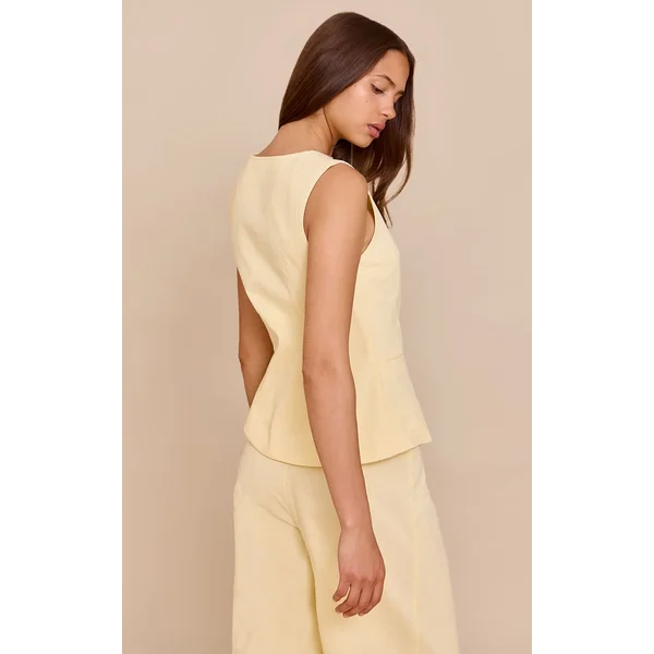 Jaune Beurre Gilet Tailleur Aspect Lin