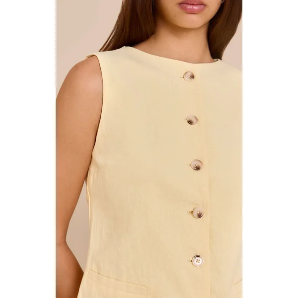 Jaune Beurre Gilet Tailleur Aspect Lin