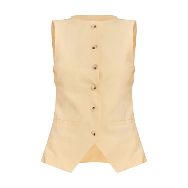 Jaune Beurre Gilet Tailleur Aspect Lin