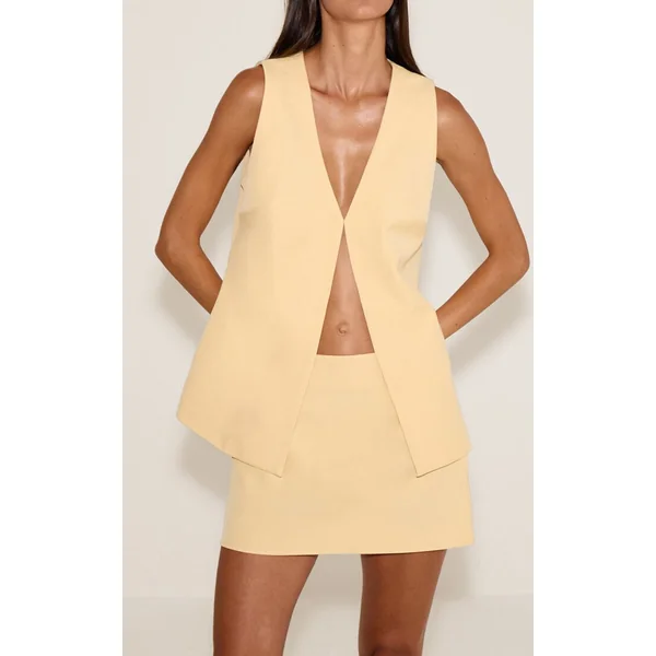 Jaune Beurre Jupe Mini Taille Mi-haute Tissée Ajustée