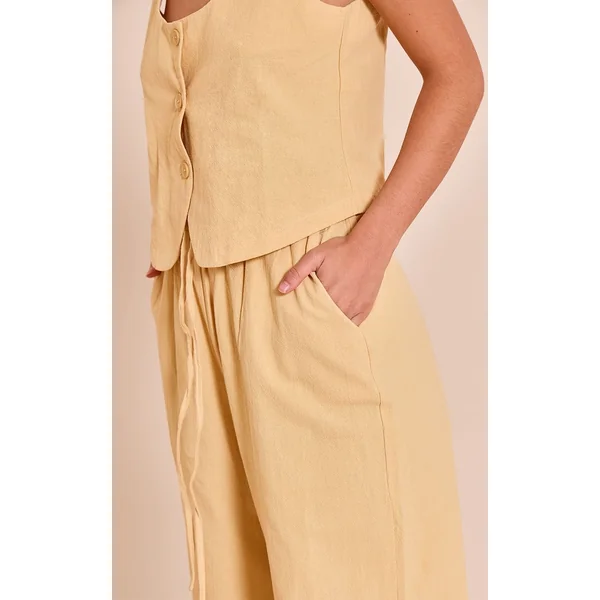 Jaune Beurre Pantalon Large À Cordon De Serrage Aspect Lin Tailleur