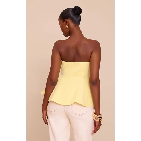 Jaune Beurre Top Bandeau À Basque Structuré En Tissage