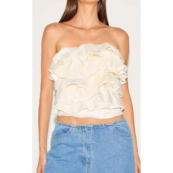 Jaune Citron Bandeau À Volants En Satin