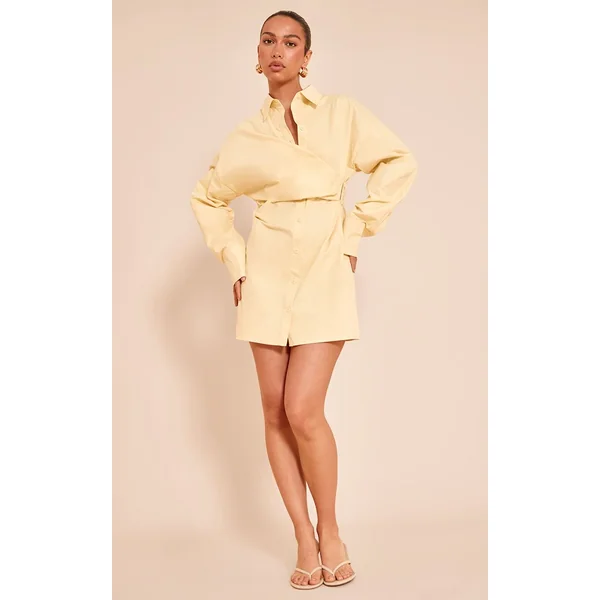 Jaune Citron Robe Chemise À Manches Longues Avec Superposition