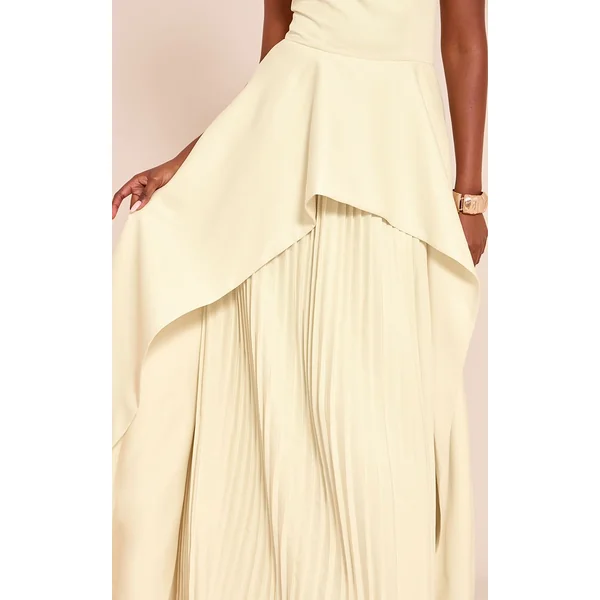Jaune Citron Robe Longue Tissée Dos Nu À Encolure Américaine Avec Sous-jupe Plissée