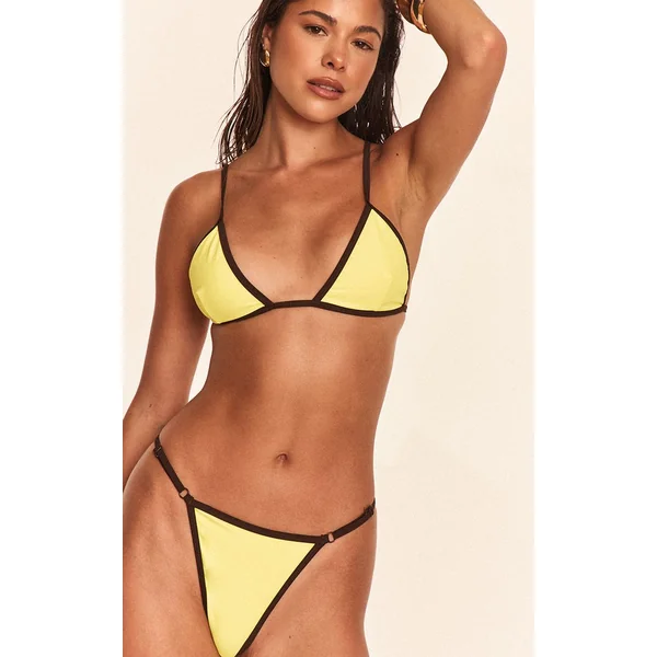 Jaune Haut De Bikini Triangle Chocolat Avec Bordure Contrastante