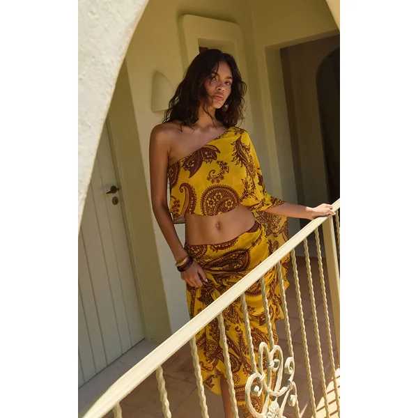 Jaune Jupe Longue En Mousseline Imprimé Paisley Ensemble Coordonné