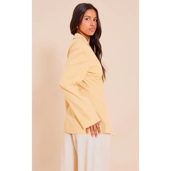 Jaune Pâle Blazer Tailleur Boxy Croisé Devant Petite
