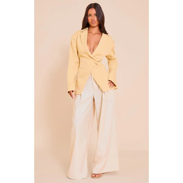 Jaune Pâle Blazer Tailleur Boxy Croisé Devant Petite