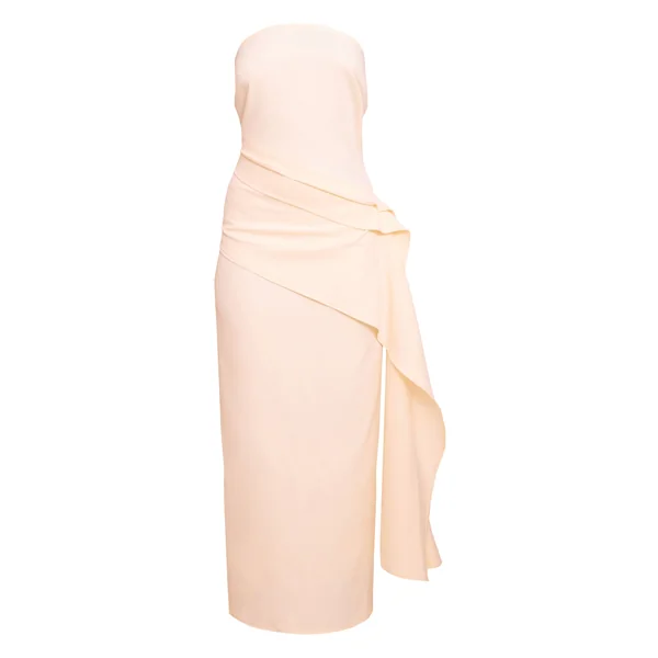Jaune Pâle Robe Drapée Froncée En Tissu Tissé Crème Beurre
