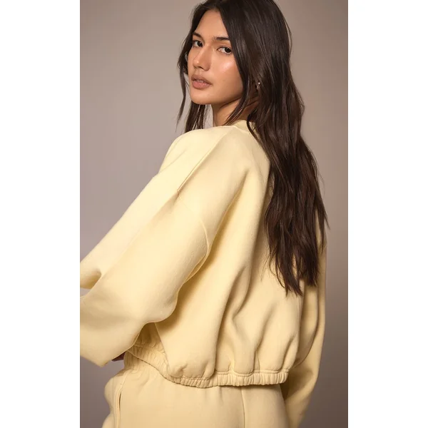 Jaune Pâle Sweat-shirt Court Zippé Avec Cordon De Serrage À La Taille