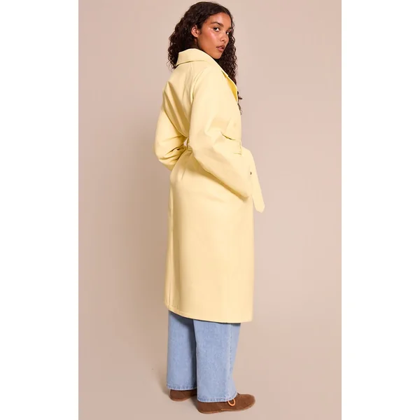 Jaune Pâle Trench Coat Long En Synthétique