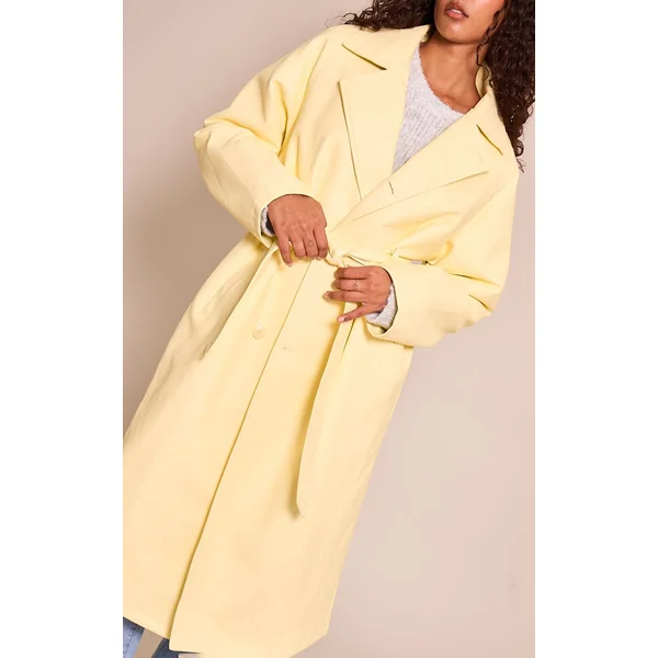 Jaune Pâle Trench Coat Long En Synthétique