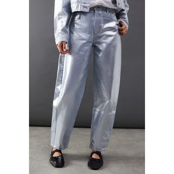 Jean Jambe Évasée en Denim Métallisé