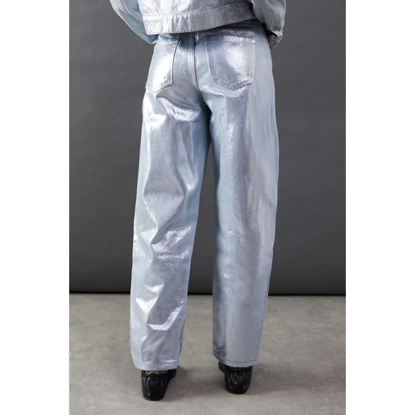 Jean Jambe Évasée en Denim Métallisé