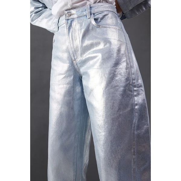 Jean Jambe Évasée en Denim Métallisé