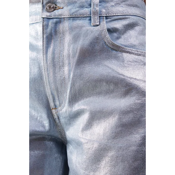 Jean Jambe Évasée en Denim Métallisé