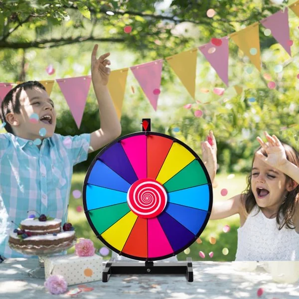 Jeu de Roue de la fortune avec trépied 24 pouces (φ 60cm) personnalisable jeux de société avec stylo effaçable, 2 pointeurs