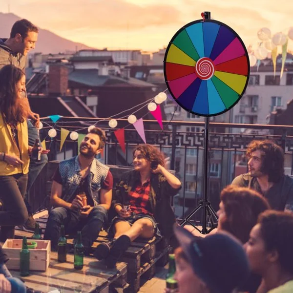 Jeu de Roue de la fortune avec trépied 24 pouces (φ 60cm) personnalisable jeux de société avec stylo effaçable, 2 pointeurs