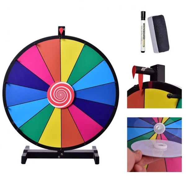 Jeu de Roue de la fortune de table 24 pouces (φ 60cm) personnalisable jeux de société avec stylo effaçable, 2 pointeurs