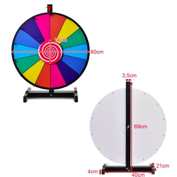 Jeu de Roue de la fortune de table 24 pouces (φ 60cm) personnalisable jeux de société avec stylo effaçable, 2 pointeurs