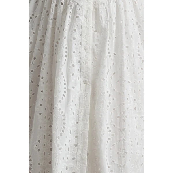 Jezebel | Robe mi-longue blanche en dentelle avec décolleté plongeant et col
