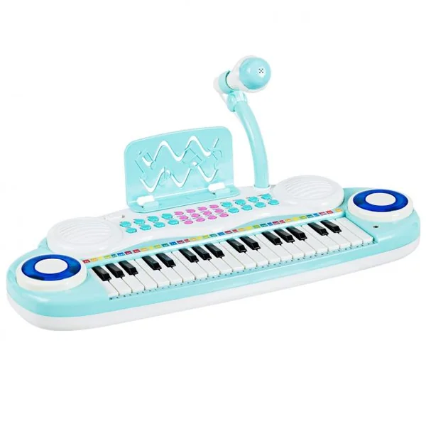 Jouet Clavier de Piano Electronique pour Enfant +18 Mois 37 Touches Microphone Câble USB Audio en ABS 47x20x4cm Bleu