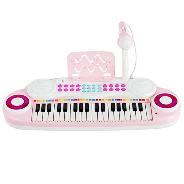 Jouet Clavier de Piano Electronique pour Enfant +18 Mois 37 Touches Microphone Câble USB Audio en ABS 47x20x4cm Rose