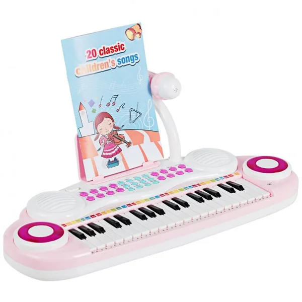 Jouet Clavier de Piano Electronique pour Enfant +18 Mois 37 Touches Microphone Câble USB Audio en ABS 47x20x4cm Rose