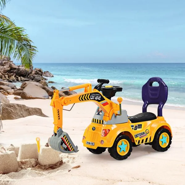 Jouet d’Excavatrice Autoporté pour Enfants de 3 à 5 Ans Camion Pelleteuse pour Enfants en PP, 103x29x46,5cm, Jaune