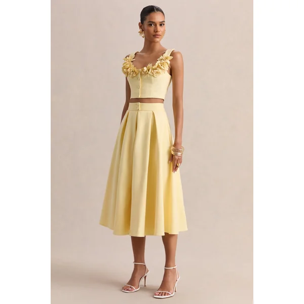 Joy | Jupe mi-longue citron à coupe évasée