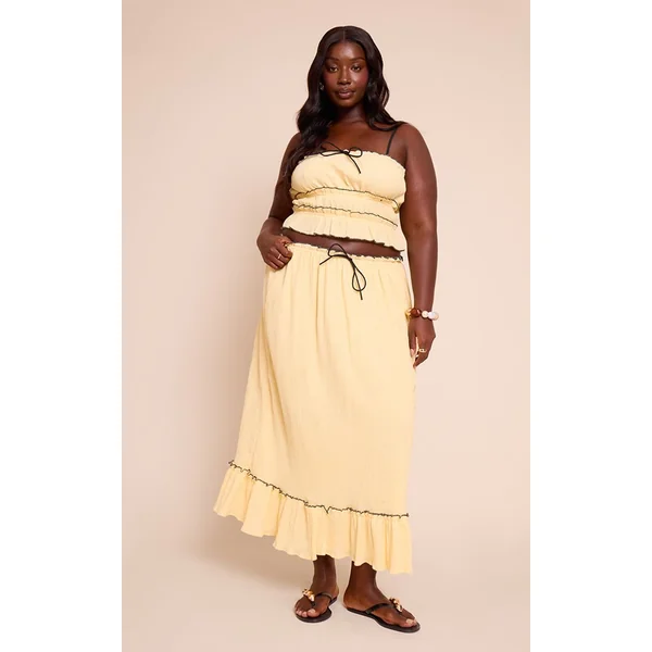 Jupe Maxi Grande Taille En Gaze De Coton À Empiècements Contrastés