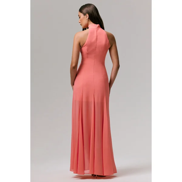 Just Like Magic | Robe longue corail à col montant et dentelle