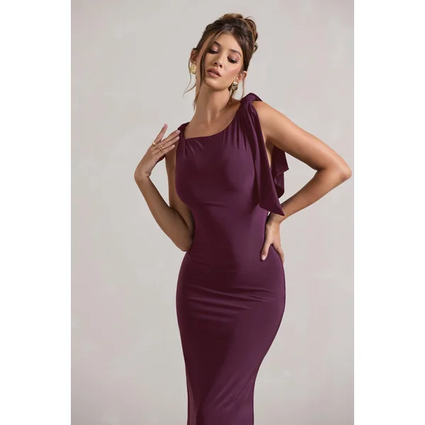 Kacey | Robe longue prune à nœud torsadé
