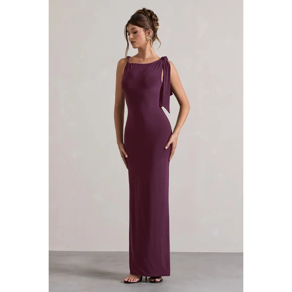 Kacey | Robe longue prune à nœud torsadé
