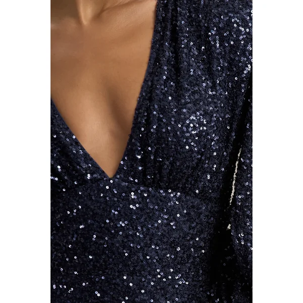 Kaelin | Robe longue Décolletée en Sequins Bleu Marine