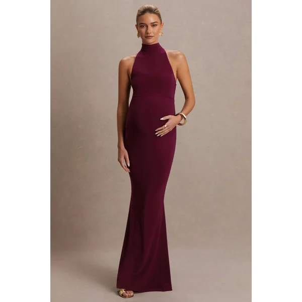 Kaia | Robe de maternité bordeaux à encolure américaine
