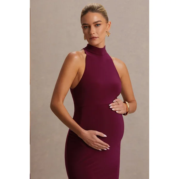 Kaia | Robe de maternité bordeaux à encolure américaine